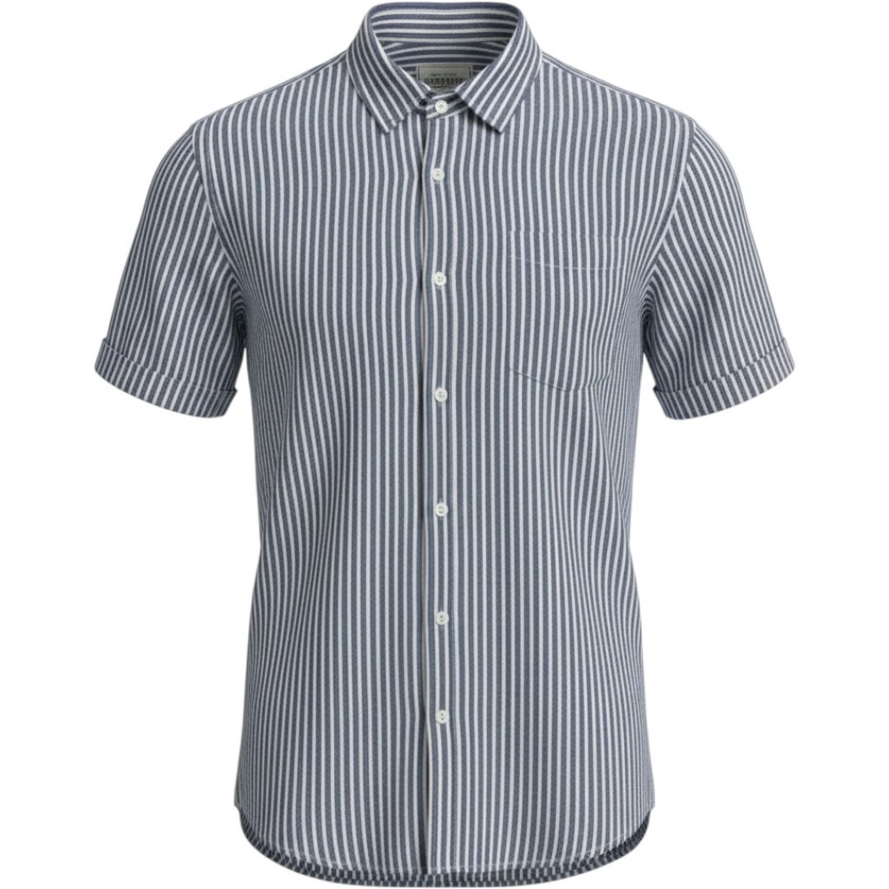Report Collection Button Down Mens L Heritage Blue White Stripe Linen Excellent